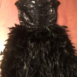 Girls feathered black dress!